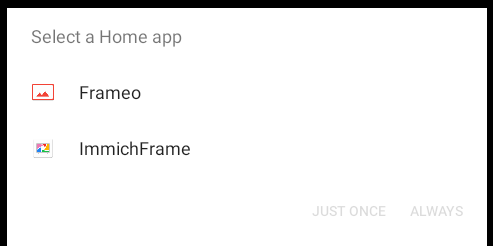 Frameo default launcher selection screen
